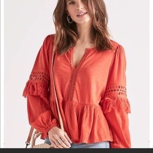 Lucky Brand Cut Out Embroidered Top